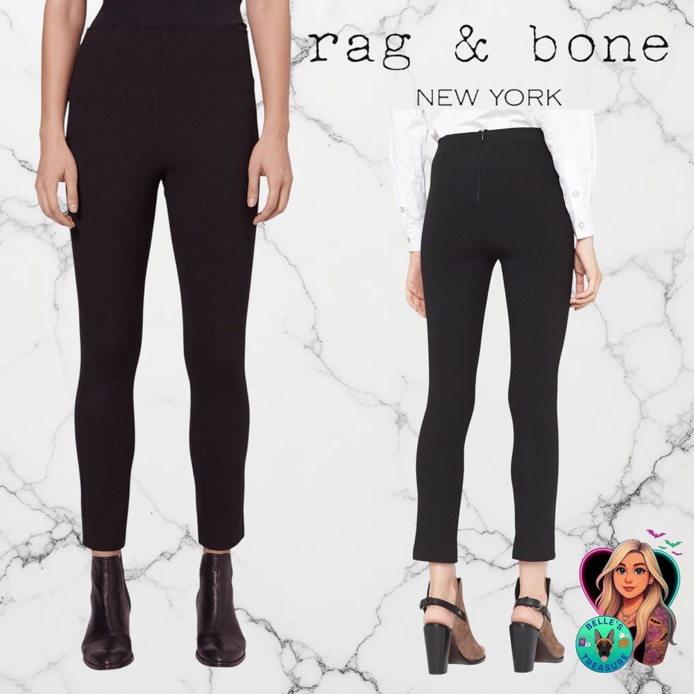 Rag & Bone Women's 4 Simone High Rise Slim Straight Pants Black Ankle Dress Pant